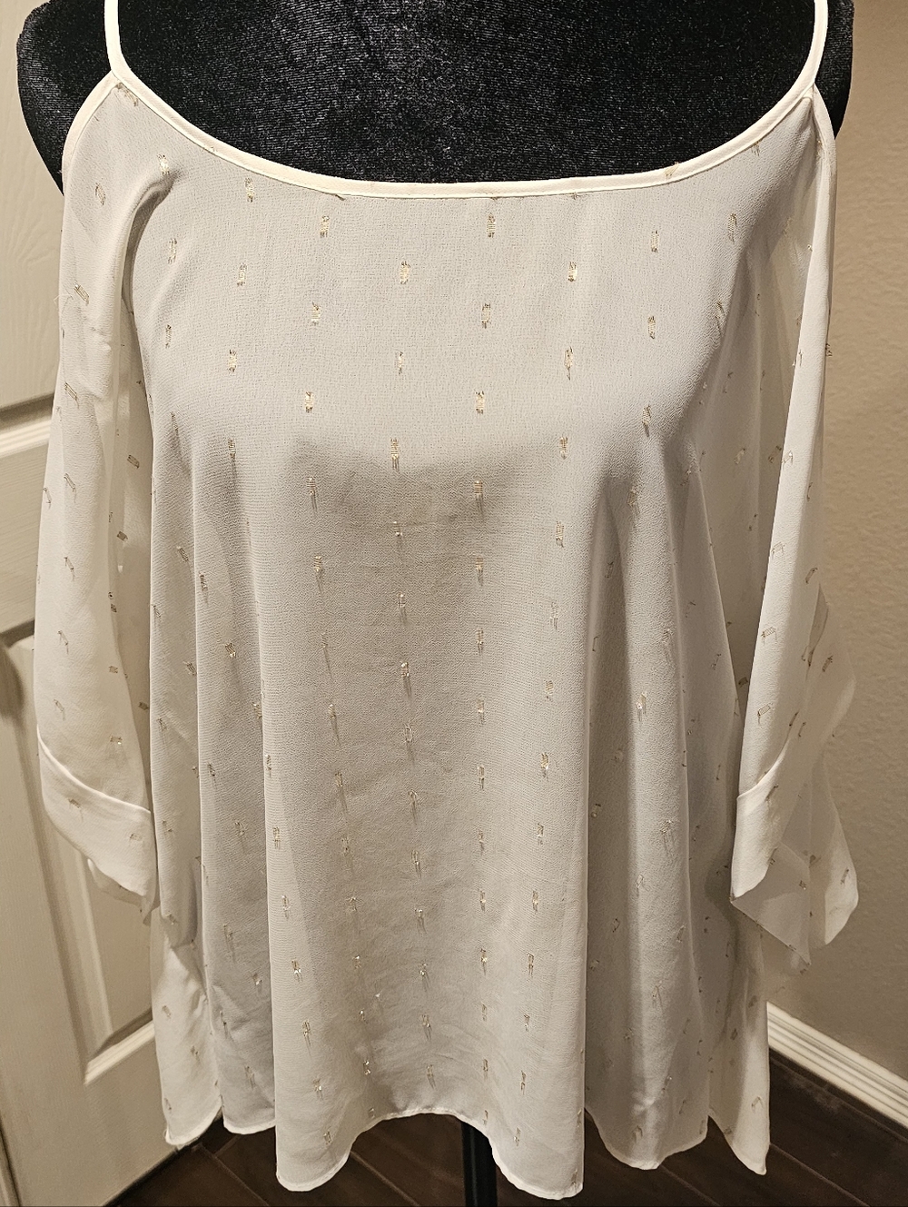 Jennifer Lopez Ivory Cold-Shoulder Camisole with Gold Dot Detail